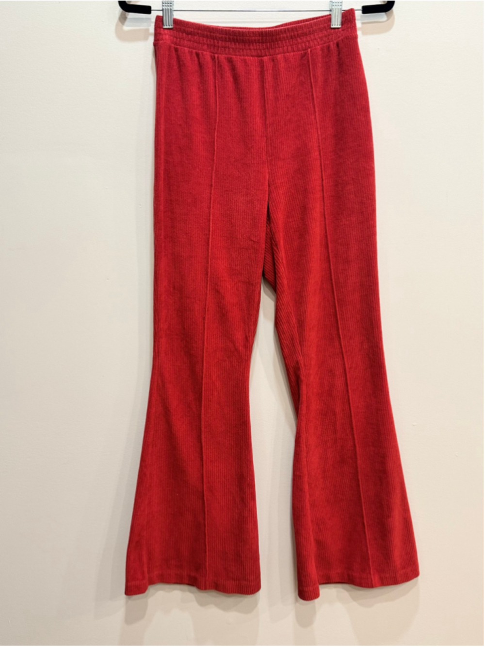 Aerie Retro Cherry Red Ribbed Corduroy Velour Flare Leggings Lounge Pants S Y2K